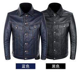 Men's Jackets Black Blue Mens Casual Genuine Leather Coat Motorcycle Jacket Cowhide Autumn Slim Fit Short Style CoatMen's