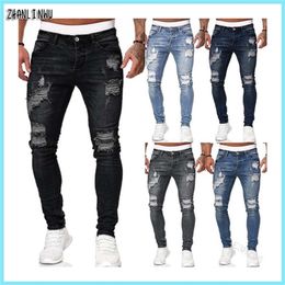 Streetwear Fashion Black Ripped Jeans Men Skinny Slim Fit Blue Hip Hop Denim Trousers Casual Jeans for Men Jogging jean homme 220606