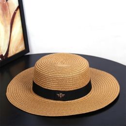 Sun Small Bee Straw European and American Retro Gold Braided Female Loose Sunscreen Sunshade Flat Cap Visors Hats 220627