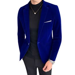 Men's Blazer Fall Winter Velvet Slim Suit Jacket Fashion Men's Trend and Business Gentleman High-end Large Size M-5XL Suit coat 220409