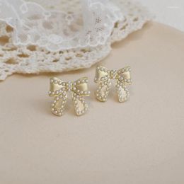 Stud Gold Colour Bowknot Pearl Earrings Brincos Vintage Trendy 2022 Gift For Women Fashion Jewellery OorbellenStud Odet22 Farl22