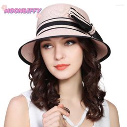 Wide Brim Hats Bow Basin Hat Boater For Women Summer Sun Straw Foldable Beach Travel Visor Cap Hair AccessoriesWide Pros22