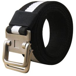 Belts Stripe Canvas Belt Fashion Alloy Double Ring Buckle Men Casual Thicken And Women 110-140cmBelts