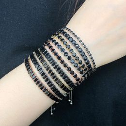 Charm Bracelets Black Crystal Tennis Bracelet For Women Steampunk Adjustable Silver Color Chain On The Hand Friends Gift Hippie Jewelry DZH0
