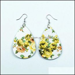 Charm Earrings Jewelry Water Drop Pu Leather Printing Flower Dangle Earring Fashion For Women Girls Accessories Dhnil