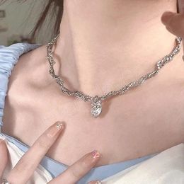 Korean Elegant Delicate Heart Bowknot Pendant Necklace For Women Girls Trendy Rhinestone Twist Party Jewelry Gifts