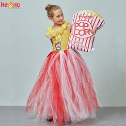 carnival flowers Canada - Circus Popcorn Dress Carnival Birthday Party Wedding Flower Sequin Ball Gown Costume Kids Pop Corn Food Tulle 220429