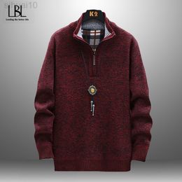 Mens New Fashion Long Sleeve Sweater Standing Collar Fleece Thickening Casual Half-Zip Sweater Trendy youth Male Top L220801