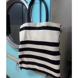 High quality Saturn Striped wool knitted tote bag large capacity shopping bag can be folded easily soft one-shoulder handbag punk big size vivian