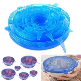 Spot goods DHL Ship 6PCS/Set saver Silicone Stretch Suction Pot Lids Food Grade Silicone Fresh Keeping Wrap Seal Lid Pan Cover Kitchen Accessories