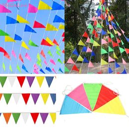 outdoor pennant banner NZ - 50 Meter Rainbow Pennant Outdoor Banner 100 Flags Nylon Advertising Hanging Flag Wedding Decor Birthday Party Supplies