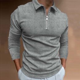 Men Long Sleeve Polo Shirt Zipper Design Turn down collar pure Color Polos Male Clothing Streetwear Casual Fashion Men Tops 220726