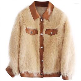 Women's Fur & Faux Winter Women's Wool Coat Sheep Sheared Lapel Long-Sleeved Single-Breasted Girl Warm Fashionable Temperament