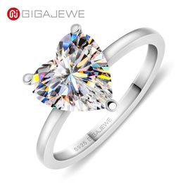 GIGAJEWE Moissanite Ring 3.0ct 9.0mm White D Colour VVS1 Heart Cut 925 Silver 18k white gold plated Simple Style Woman Girl Gift GMSR-046