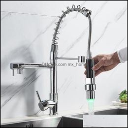 Wholesale And Retail Luxury Chrome Brass Kitchen Faucet Led Spout Swivel Sprayer Vessel Sink Mixer Tap Single Handle Drop Delivery 2021 Fauc