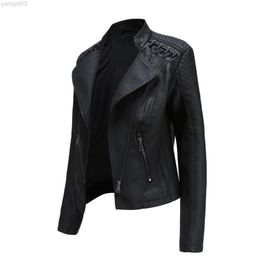 Women Autumn Winter Faux Leather Jacket Zipper Stand Collar Motorcycle Slim Coat Women's Clothing femme veste L220801