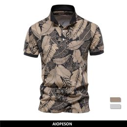 AIOPESON Hawaii Style Polo Shirts for Men 100 Cotton Short Sleeve Quality Leaf Printed s Polos T Summer Clothing 220606