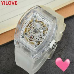 Fashion Classic Designer Men Watch Automatic Mechanics Chronograph Clock Montre De Luxe Sports Style Waterproof White Rubber Strap Hollowed Wristwatches