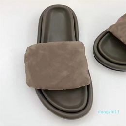 Women Flat Slipper Pool Pillow Slide Comfort Mule Padded Strap Designer Lady Letter Embossed Textile Footbed Slipper3120
