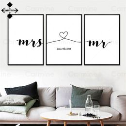 Wedding Anniversary Custom Print Painting Nordic Letters Date Wall Art Canvas Picture for Lover Significant Gift for Home Decor 220623