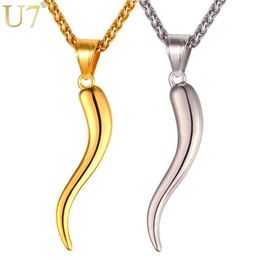 italian horn pendant UK - U7 Italian Horn Necklace Amulet Gold Color Stainless Steel Pendants & Chain For Men Women Gift Fashion Jewelry P1029290h