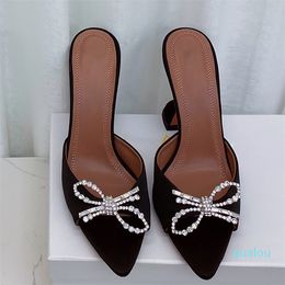 Summer Luxury Designer High Heel Sandals Slippers Yellow goblet heel with pointed crystal diamond bow