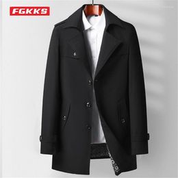 Men's Trench Coats FGKKS Autumn Business Casual Windproof Single Breasted Long Jacket Fashion Solid Colour Slim Fit Coat Male Viol22