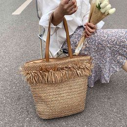 Straw Large Capacity Women's Shoulder Bags Casual Tote Fashion Handbags Summer Handmade Beach Weaving Female Crossbody Bag G220531