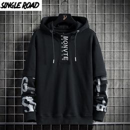 Single Road Mens Hoodies Patchwork Fashion Harajuku Sweatshirt Hip Hop Japanese Streetwear Casual Black Oversized Hoodie 220325