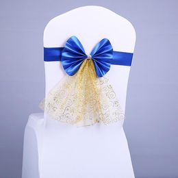 Chair Covers Bowknot Cover Back Flower Wedding Yarn Bow Gold Elastic Decoration Sashes Home DecorChair