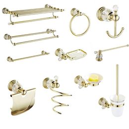 Bath Accessory Set Gold Crystal Bathroom Hardware Polished Solid Brass Accessories Wall MountedBath