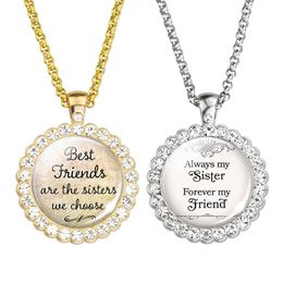 Pendant Necklaces Friendship Quote Necklace Rhinestone Crystal Friend Sisters Jewellery Gift For Women Men