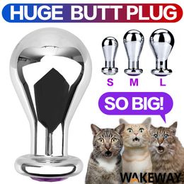 WAKEWAY Large Bulb Anal Plug Metal Butt Big Set Jewelry Beads Buttplug Adult sexy Toys for Women Men Gay Masturbation