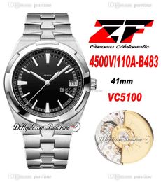 ZF Overseas 4500V-110A-B483 A5100 Automatic Mens Watch 41mm Black Dial Silver Stick Markers Stainless Steel Bracelet Super Edition Puretime 03c3