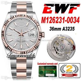 EWF 36mm 126231 A3235 Automatic Mens Watch Two Tone Rose Gold Silver Fluted Dial 904L Steel OysterSteel Bracelet With Warranty Card Super Edition Timezonewatch R04