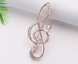 18k Gold Plated Crystal Music Notes Brooch pin Jewelry Rhinestone Elegant Boutonniere for Women Girls Scarf Sweater Decorations Festivel Gift