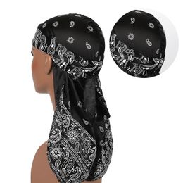 Durags Bandana Amoeba Long Tail Turban Wigs Imitation Silk Pirate Cap Hip Hop Outdoor Cycling Hat Men Women Skull Caps Headwear Headband Hair Accessories