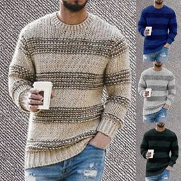 Men's Sweater Long Sleeves Striped Print Casual High Street Neck Elastic Knitted Sweater Dress Up Streetwear Men's Clothing L220801