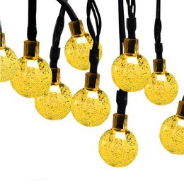 Strings Solar Energy String Lights Clear Bulbs Christmas Day Lanterns LED Bubble Bead Ball 60 Outdoor Decoration Flashing LightsLED StringsL