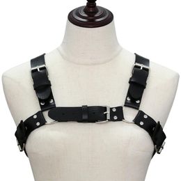 Women Men Sexy Punk Chest Harness Adjustable Caged Metal Body Chain PU Leather Choker Statement Necklace Party Clubwear 220712