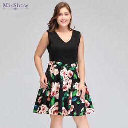 Plus Size Women Vintage Retro Dress 50s 60s Floral Printed Summer Beach Short Party Dresses Vestido Vintage FS1797