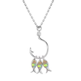 Pendant Necklaces Cute Female Blue White Opal Necklace Fashion Silver Colour Animal Chain For Women Wedding Fish Hook NecklacePendant