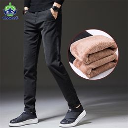 Jeywood Winter Men's Warm Casual Pants Business Fashion Slim Fit Stretch Thicken Grey Blue Black Cotton Trousers Male 220325