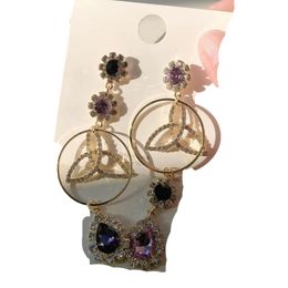Dangle & Chandelier Korean TV Star Shiny Purple Heart Waterdrop Crystal Earrings For Women Party Fashion Luxury Pendientes Jewelry
