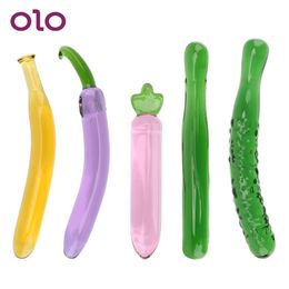 OLO Glass Anal Plug Banana Dildo Fruit Vegetable Artificial Penis Butt Plug Erotic Eggplant Dildos sexy Toys for Men Women