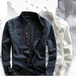 Men's Dress Shirts Men's Cotton Linen Long Sleeve Men Casual Slim Mandarin Collar High Quality Summer Beach Shirt Plus Size 6xlMen's