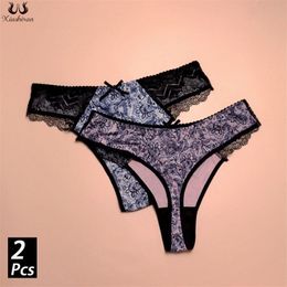 2PCS/Set G-string Panties Plus Size Women's Underwear Sexy Briefs Female Underpants Thong Print Floral Lingerie L-5XL Pantys 220422