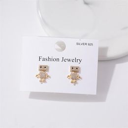 Delicate Shinning Rhinestone Robot Statement Earrings For Women Gold Color Metal Cartoon Drop Dangle Brincos & Chandelier