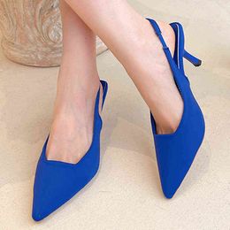Sandals Elegant Solid Colour Thin Heels Pumps Women Be Toe Slingback High Shoes Anklet Green Blue Party 220419