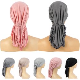 Pre-Tied Muslim Underscarf Chemo Bonnet Caps Women Turban Hat Headwear Headscarf Wrap Cancer Bandanas Hair Loss Beanies Cover